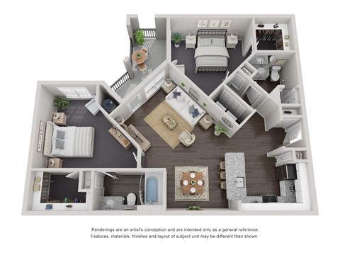 2 Bed 2 Bath Floor Plan | 1,042 Sq. Ft. 2 Bed 2 Bath Floor Plan | 1,042 Sq. Ft. at Willowest in Lindbergh, Atlanta, Georgia